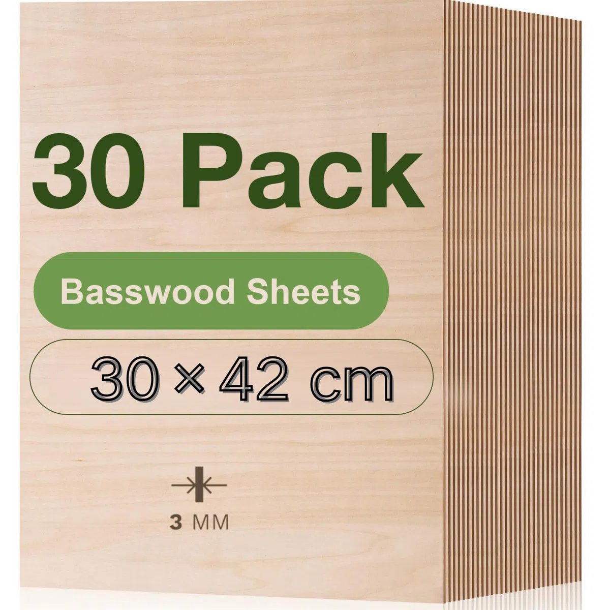 ROBOTIME Tablero Madera Contrachapada 3mm A3 30×42cm 30 Piezas Linden Tablero de Madera a Medida Para Bricolaje,Pirograbado Corte por Laser CNC Router Modelado