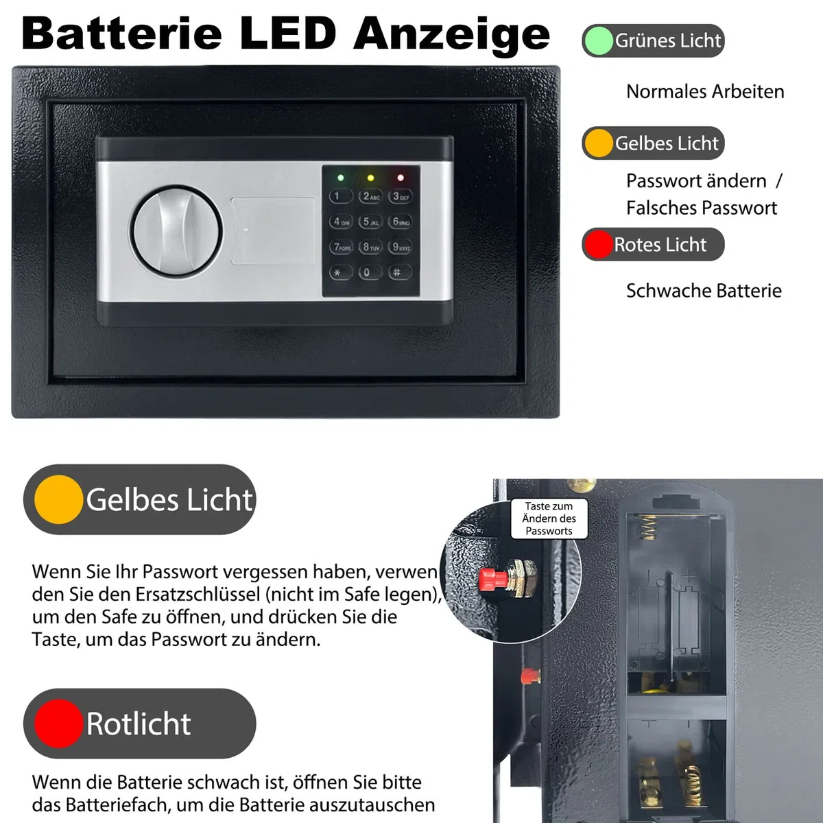 UISEBRT Caja Fuerte Electrónica - Caja Fuerte Pequeña de Acero - Caja Fuerte de Seguridad con Digital Código y 2 Llaves de Emergencia - Para Muebles Casa Oficina Hotel - Negro