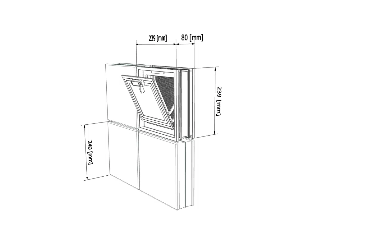 Ventana de ventilación para insertar en una pared de bloques de vidrio, ladrillo u hormigon | Dimensiones cm 24X24X8 | Sustituye 1 bloque de vidrio de 24x24x8 cm.| Unidad de venta 1 ventana