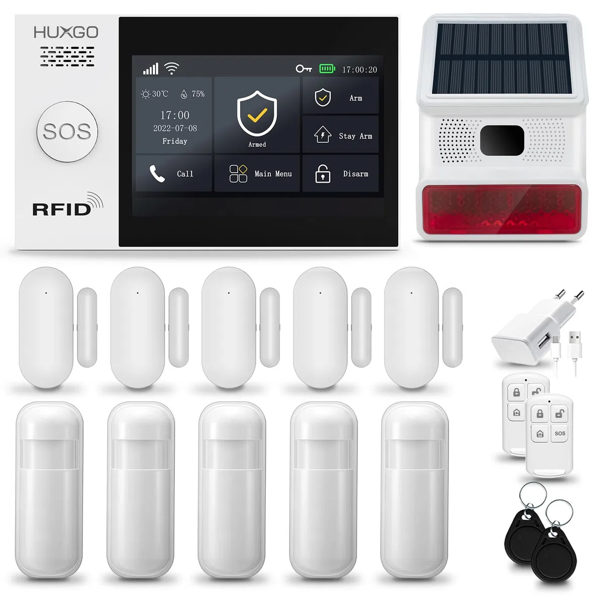 Alarma casa con Sirena WiFi + gsm 4G - HXA007 | HUXGO Kit Alarma casa inalámbrico con 5X sensores PIR de Movimiento, 5X sensores de Puerta/Ventana | Aplicación Tuya con Aviso al móvil