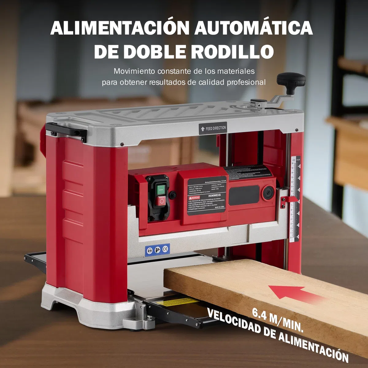 ZELCAN Cepilladora de Sobremesa para Madera 33 cm, 2000W, 2 Cuchillas, 20000 Cortes/min, Cepilladora Espesadora para Carpintería Profesional