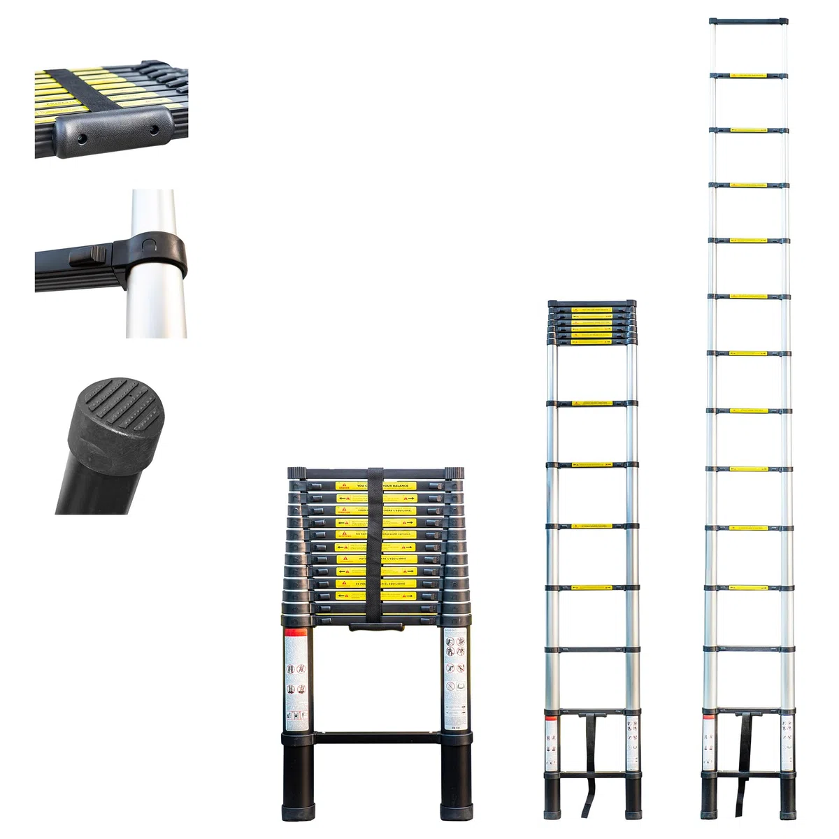 HOSTRÖM Escalera telescópica de 4,1 m TELESCOO14, Aluminio, Plegable, Extensible, Altura máxima de Trabajo 5 m, Norma EN131, garantía de 5 años.