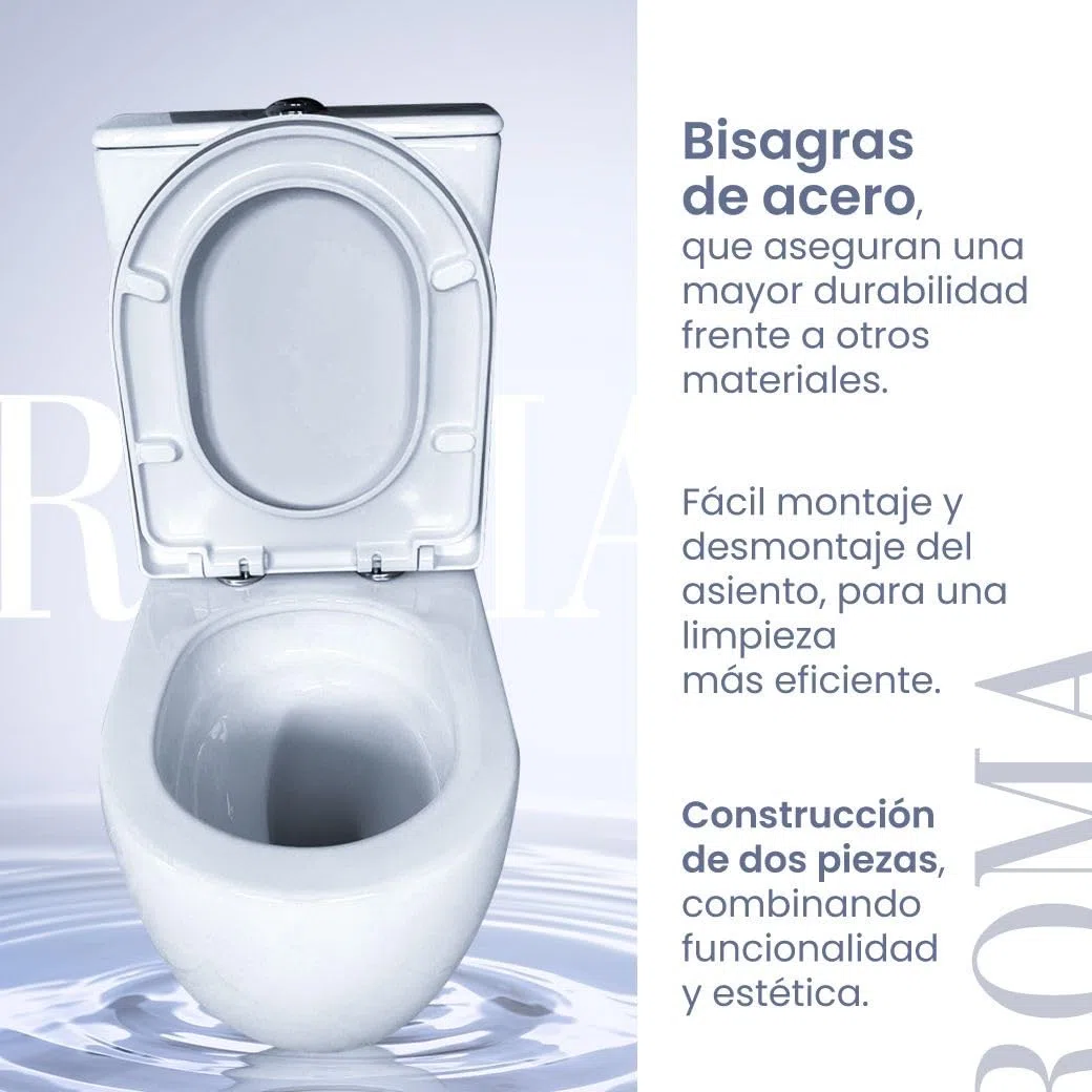 Inodoro Completo Moderno, Inodoro Blanco, Retrete para Hogar, Sistema Rimless Antibacterias, Tapa Dura Extrafina Amortiguada Salida Dual, Material UF Resistente